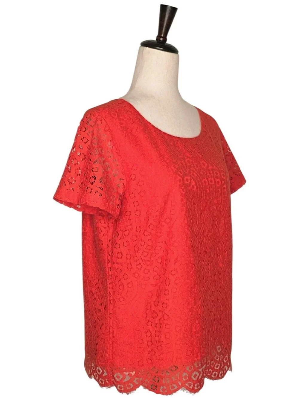 J. Crew Red Lace Short-Sleeve Blouse Size 8